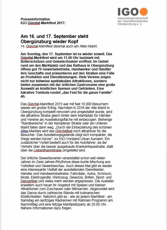 Pressemitteilung IGO von der Werbeagentur Denkrausch in Obergünzburg