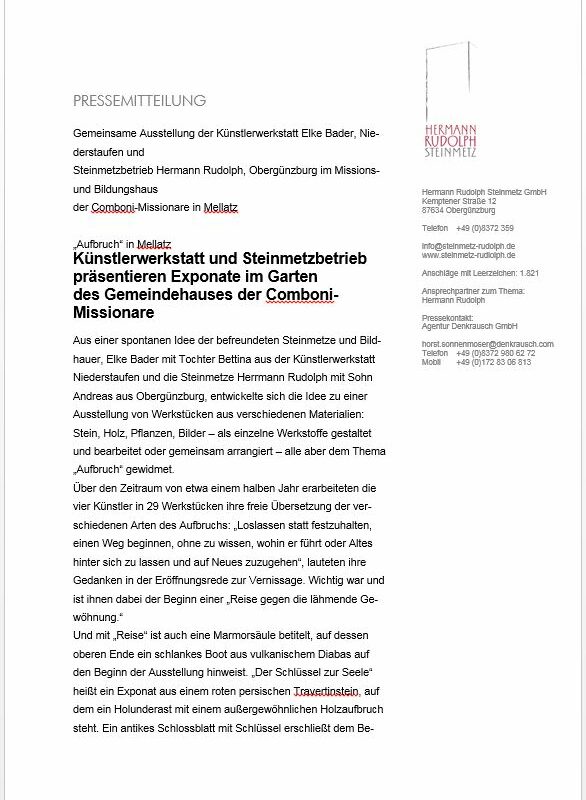 Pressemitteilung Hermann Rudolph Steinmetz von der Werbeagentur Denkrausch in Obergünzburg