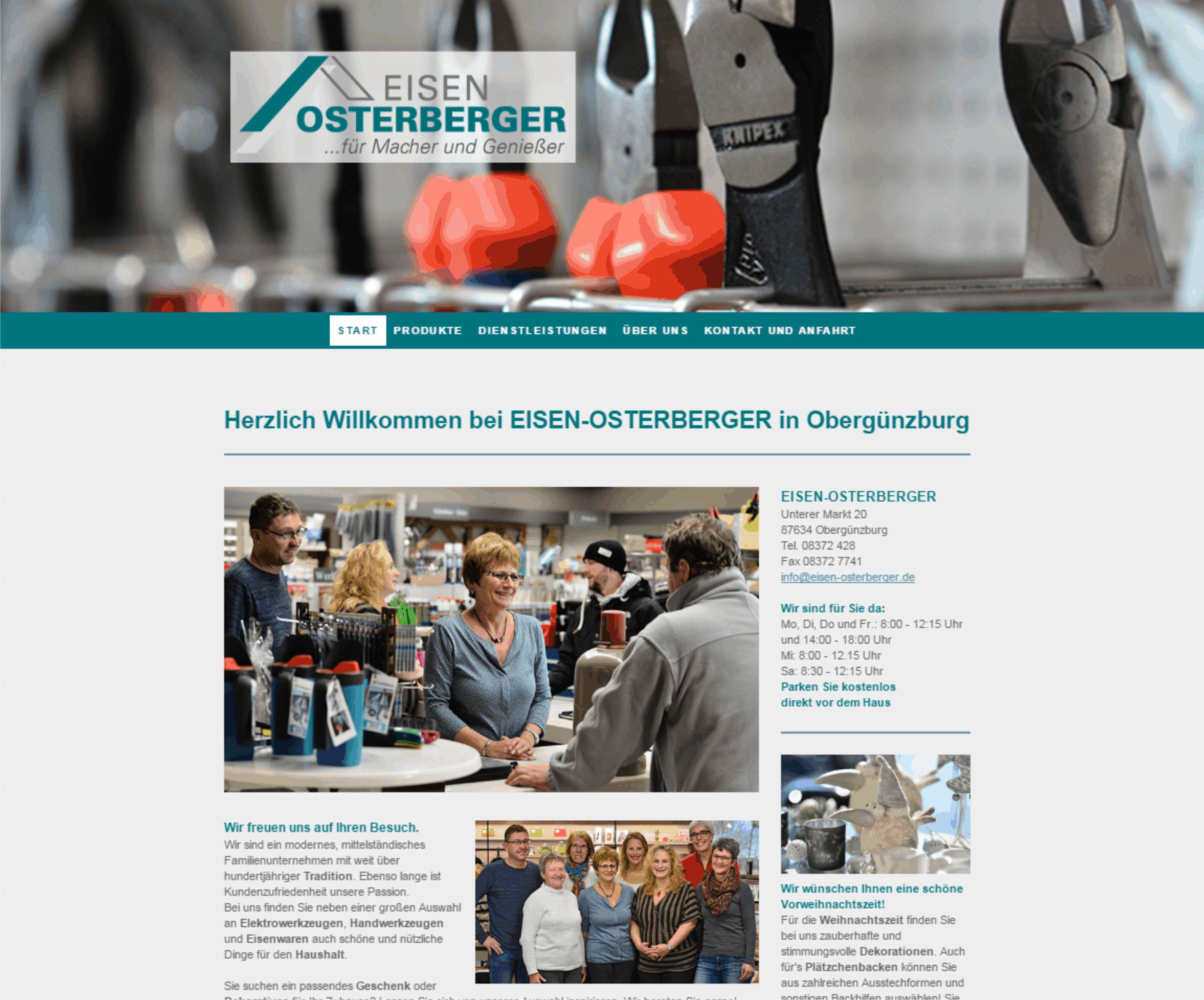 Homepage Eisen Osterberger von der Werbeagentur Denkrausch in Obergünzburg