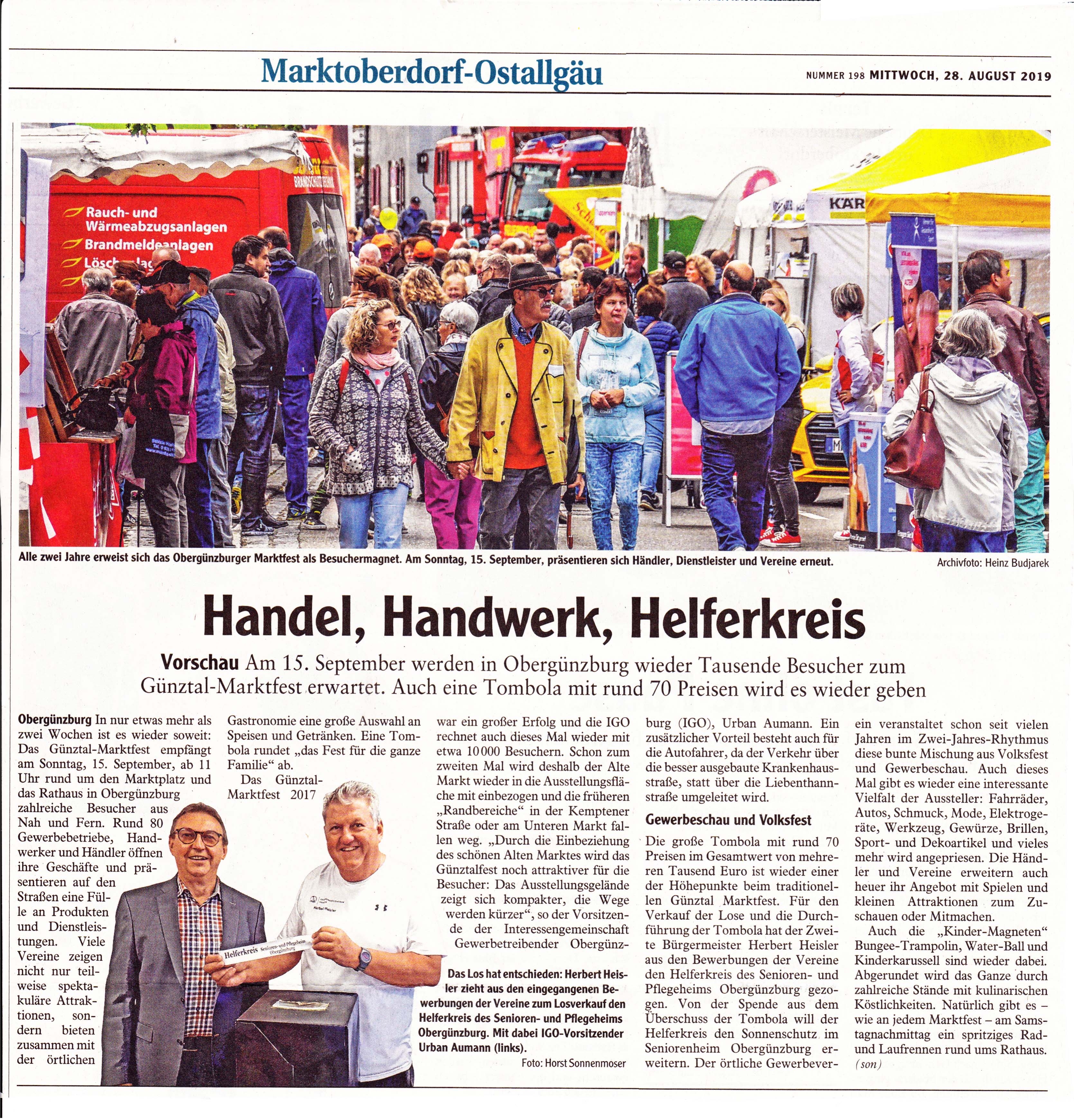 Zeitungsartikel über das Günztal Marktfest geschrieben von der Werbeagentur Denkrausch im Allgäu