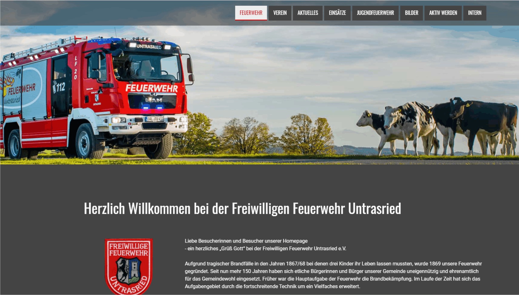 Screenshot der Webseite der Freiwilligen Feuerwehr Untrasried